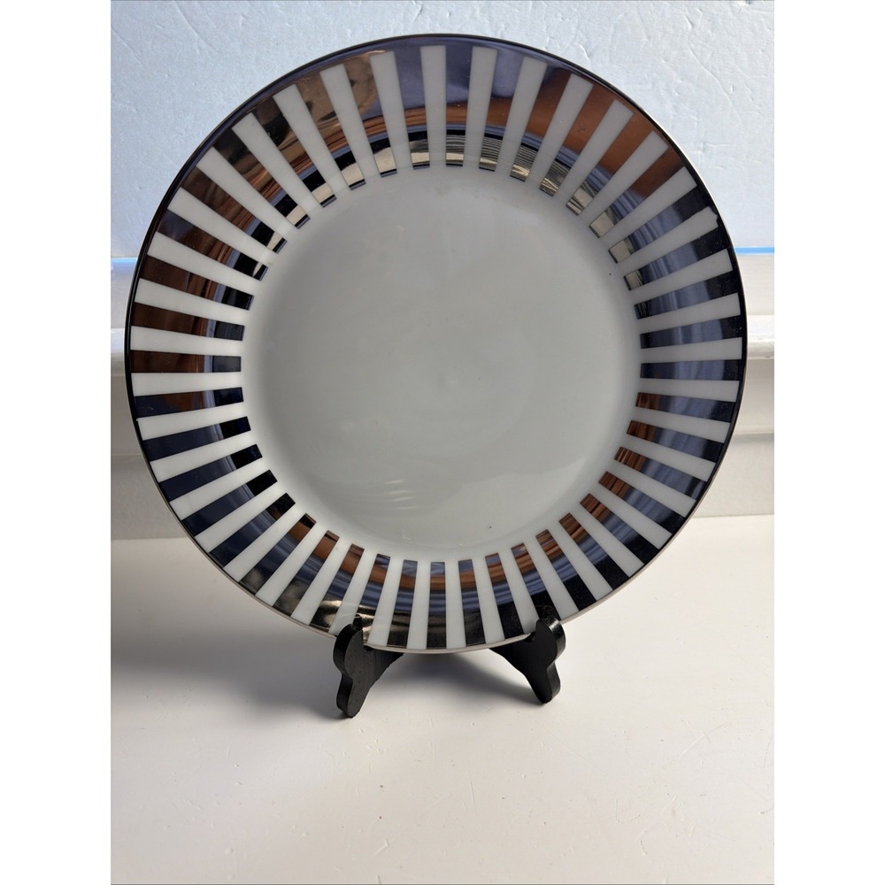 Silver Striped Edge Dinner Plates Ciroa Luxe C9A4 Platinum Set of 5 Discontinued